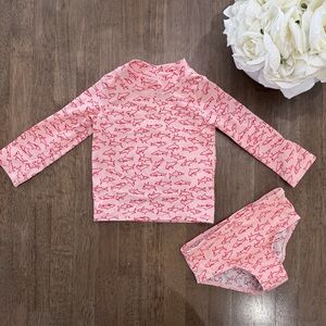 Amazon Essentials Pink with Red Shark Rash Guard Swim Set - 2T